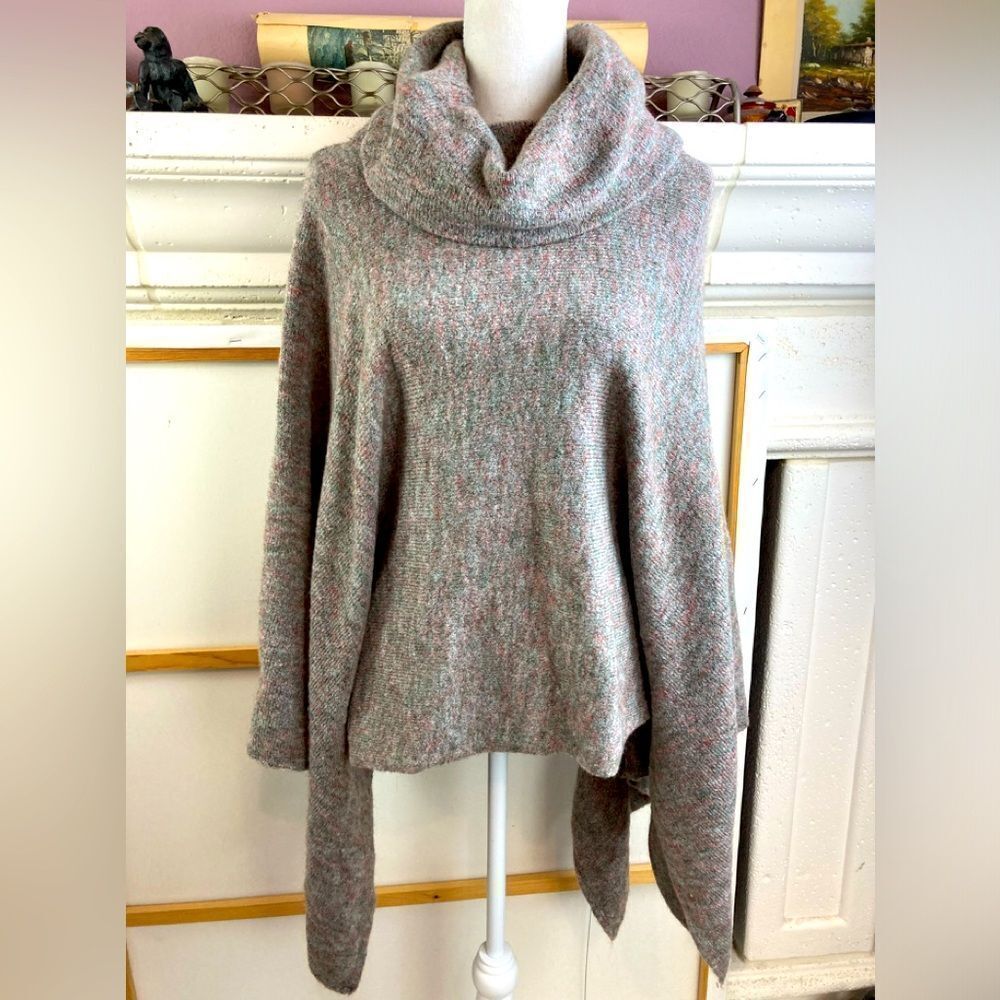 Beautiful sweater cape, poncho w/ big Cowl neck w/ arm holes so chic & cozy.